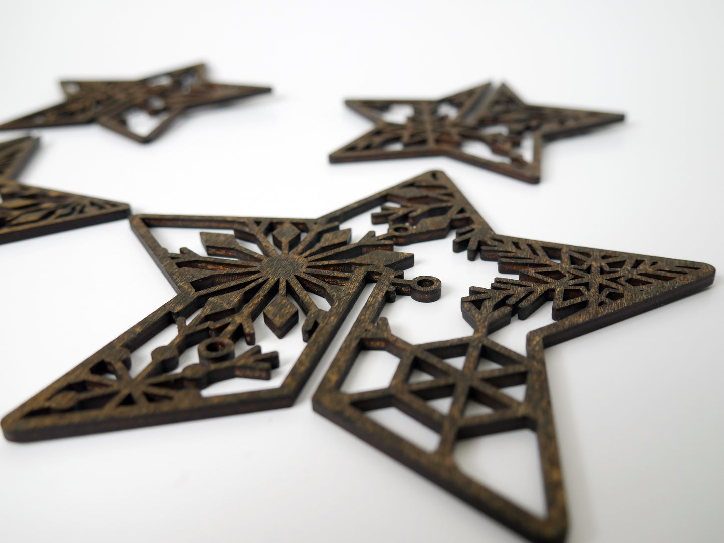 Wooden Snowflake Star Set - Set of Two, Winter Decor, Christmas Decorations