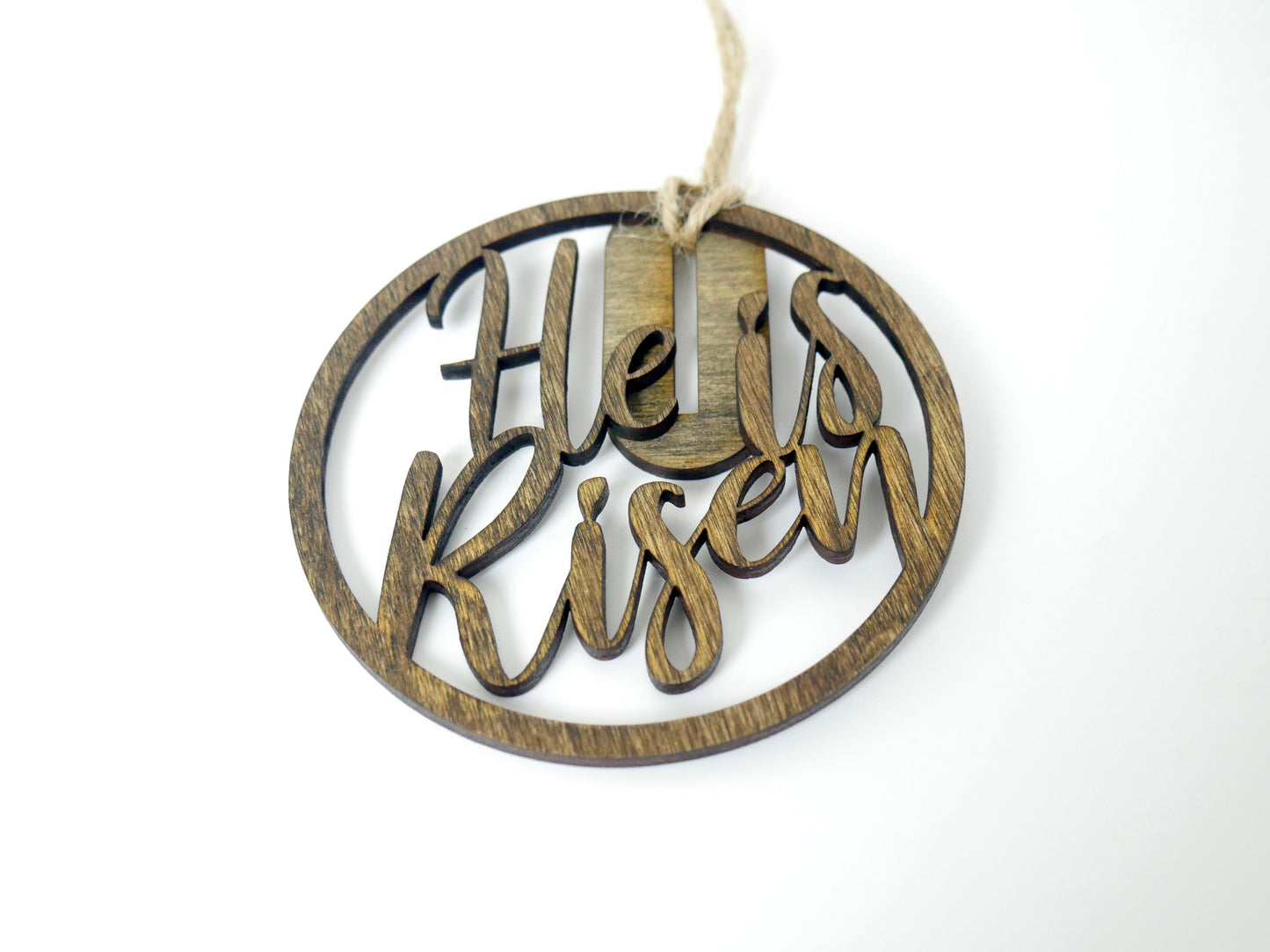 "He is Risen" Ornament/Sign, Christian Ornament, Laser Cut Wood, Christmas Gift