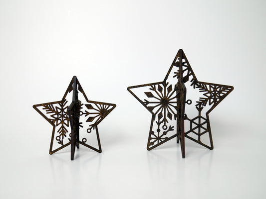 Wooden Snowflake Star Set - Set of Two,  Winter Decor, Christmas Decorations