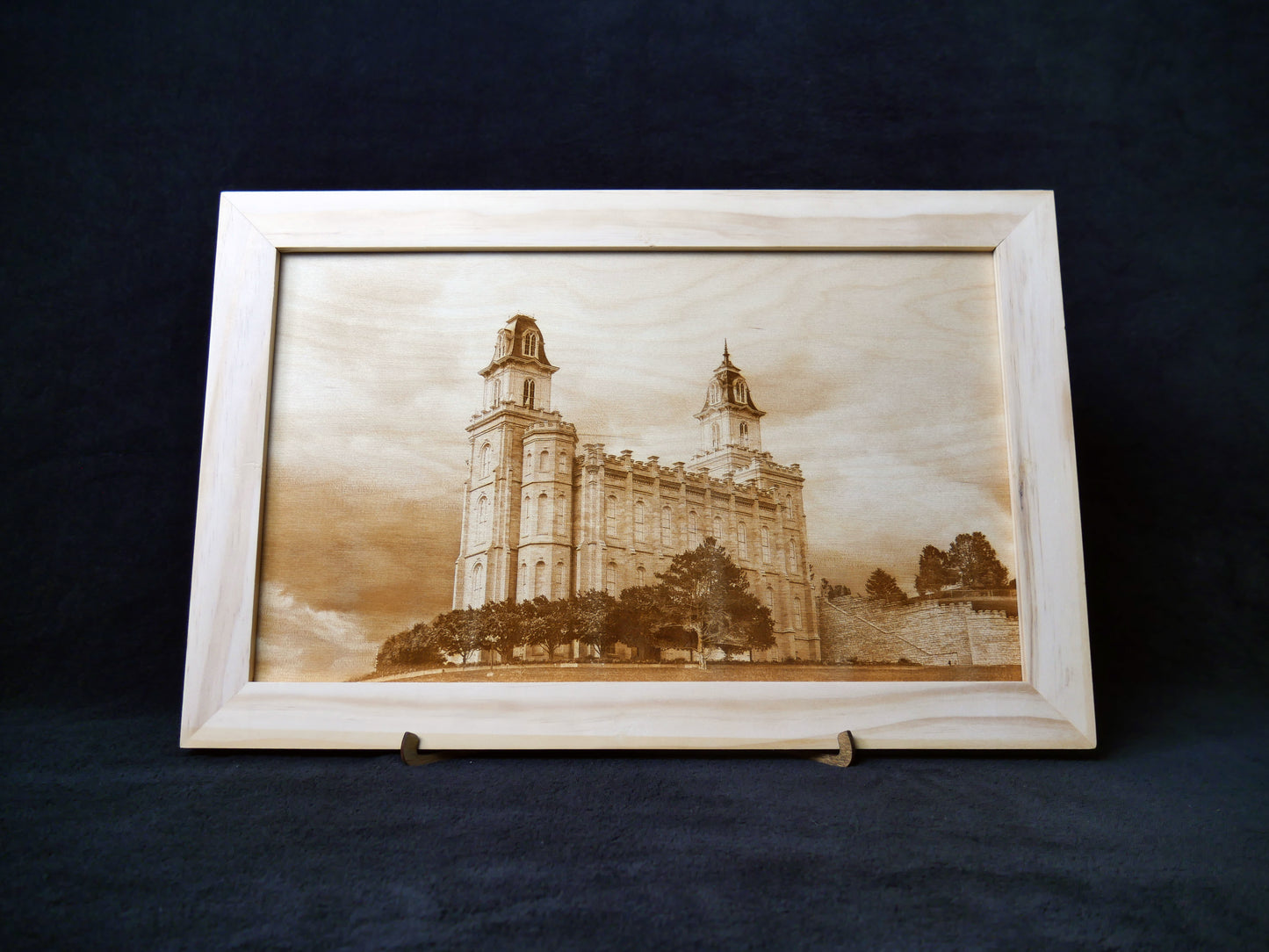Laser Etched Temple Photos on Birch Wood