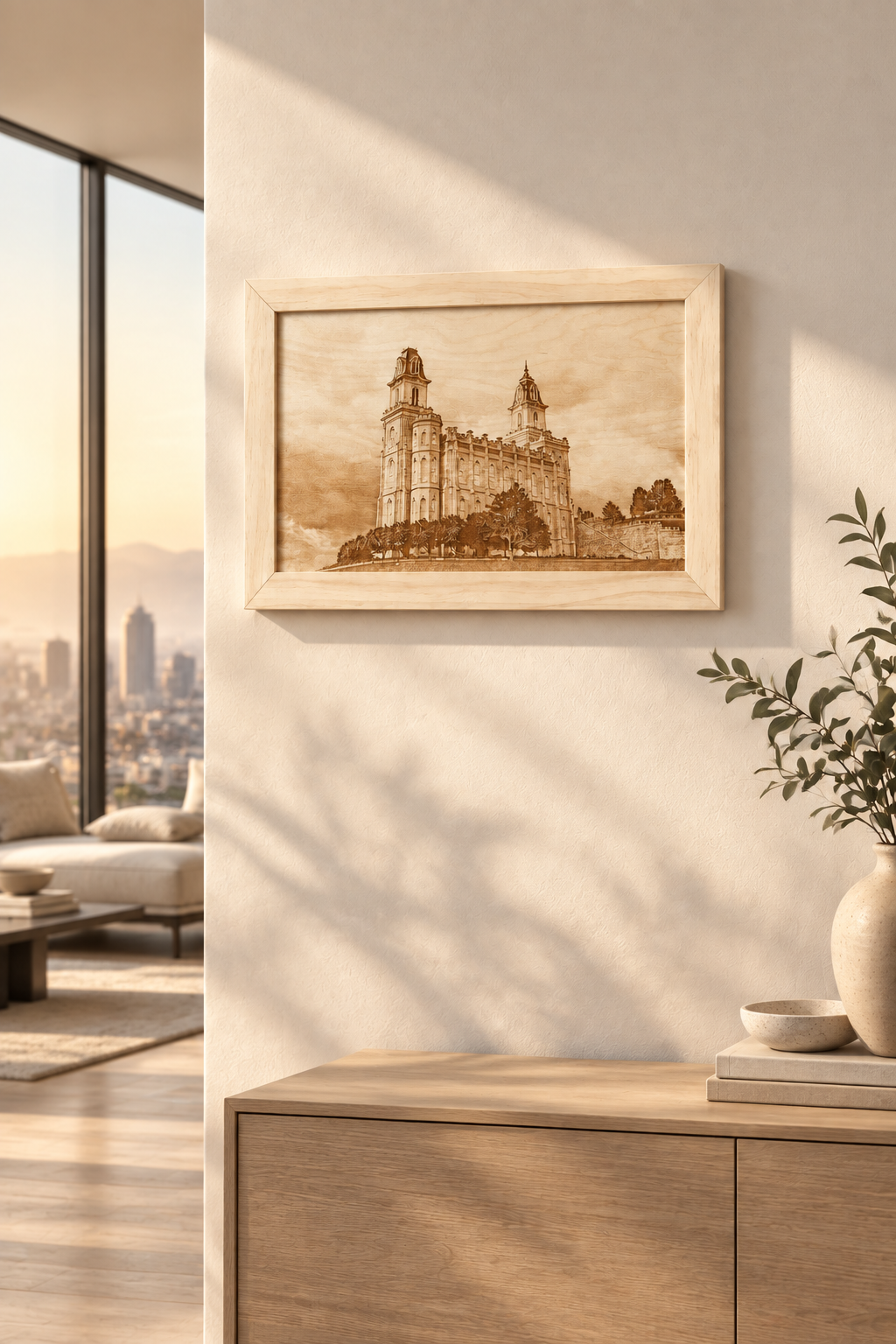 Laser Etched Temple Photos on Birch Wood
