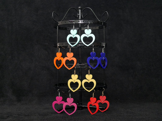 Heart Earrings, Dangle Earrings, Valentines Day, Acrylic Earrings