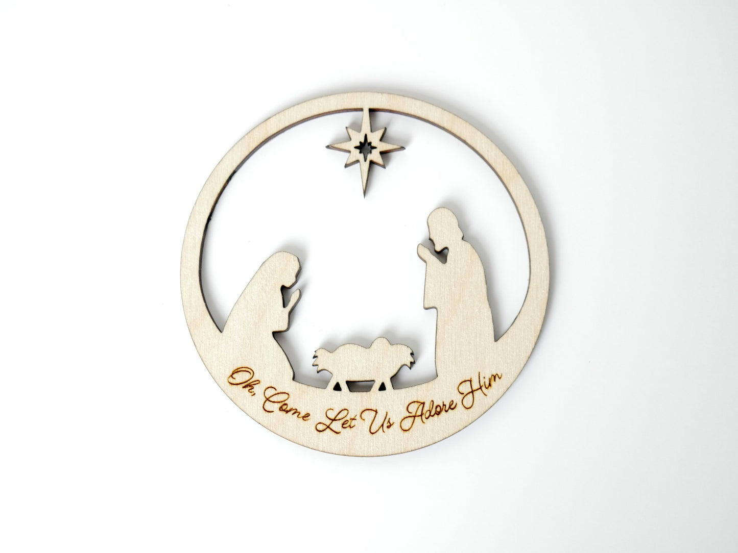 "Oh, Come Let Us Adore Him" Ornament Stand, Christian Decor, Christmas Ornament, Laser Cut wood, Christmas Gift