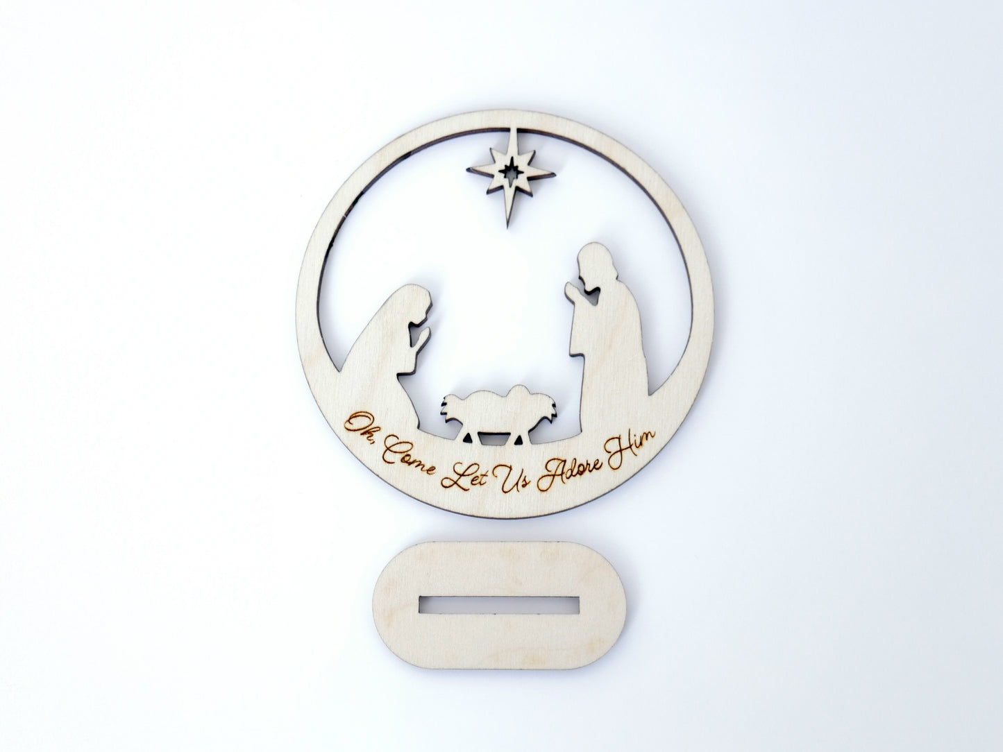 "Oh, Come Let Us Adore Him" Ornament Stand, Christian Decor, Christmas Ornament, Laser Cut wood, Christmas Gift