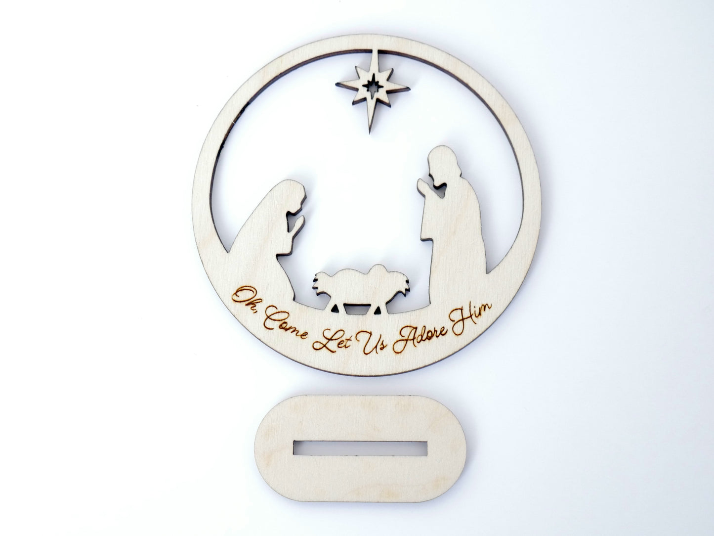 "Oh, Come Let Us Adore Him" Ornament Stand, Christian Decor, Christmas Ornament, Laser Cut wood, Christmas Gift