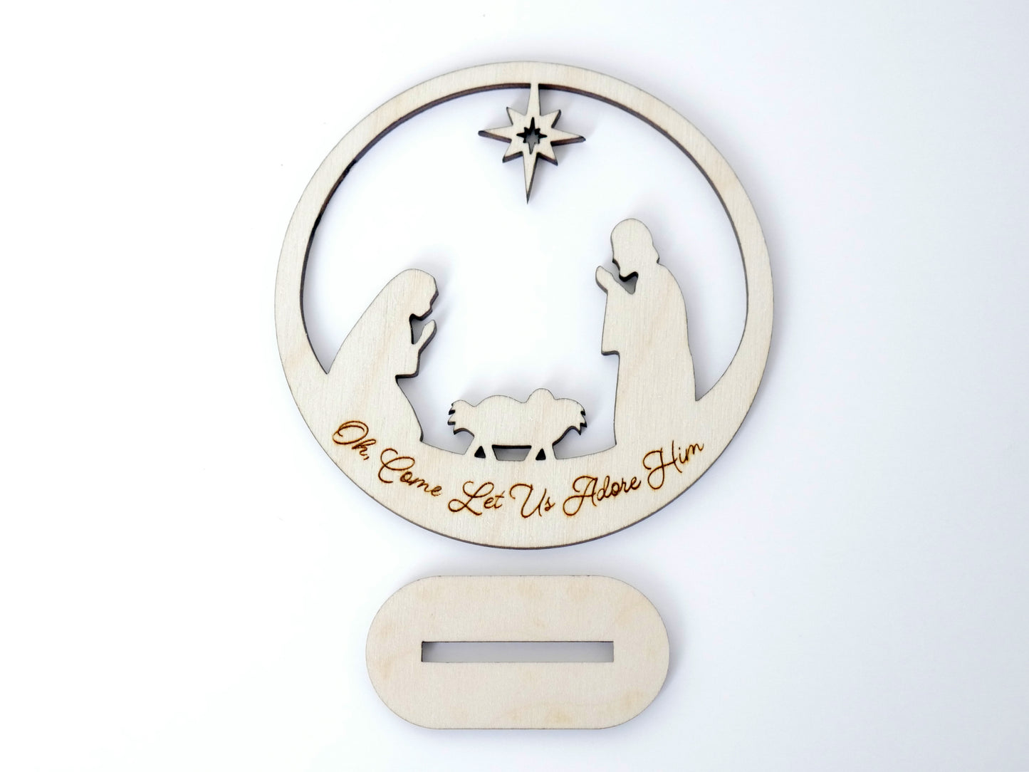 "Oh, Come Let Us Adore Him" Ornament Stand, Christian Decor, Christmas Ornament, Laser Cut wood, Christmas Gift