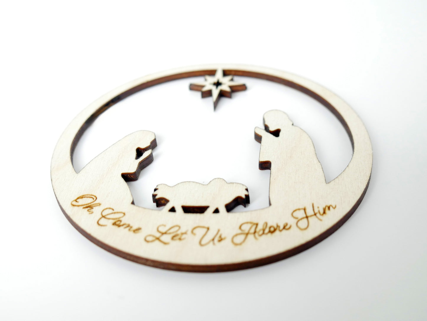 "Oh, Come Let Us Adore Him" Ornament Stand, Christian Decor, Christmas Ornament, Laser Cut wood, Christmas Gift