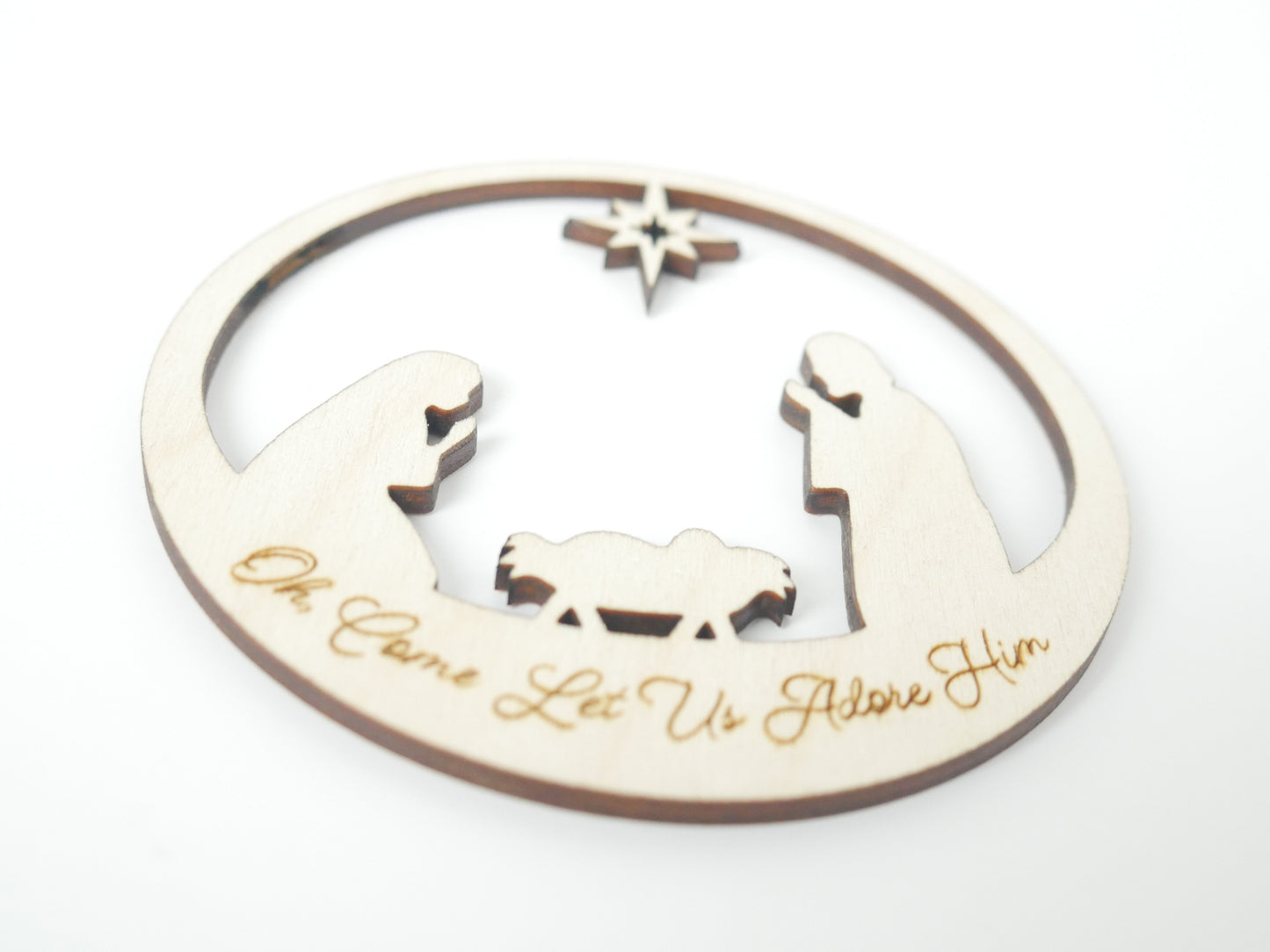 "Oh, Come Let Us Adore Him" Ornament Stand, Christian Decor, Christmas Ornament, Laser Cut wood, Christmas Gift