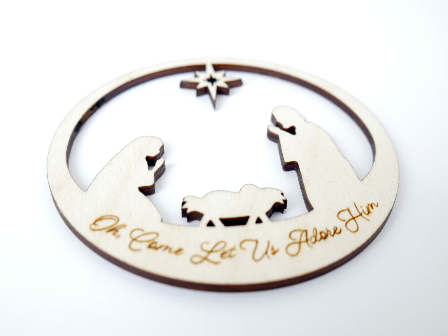 "Oh, Come Let Us Adore Him" Ornament Stand, Christian Decor, Christmas Ornament, Laser Cut wood, Christmas Gift