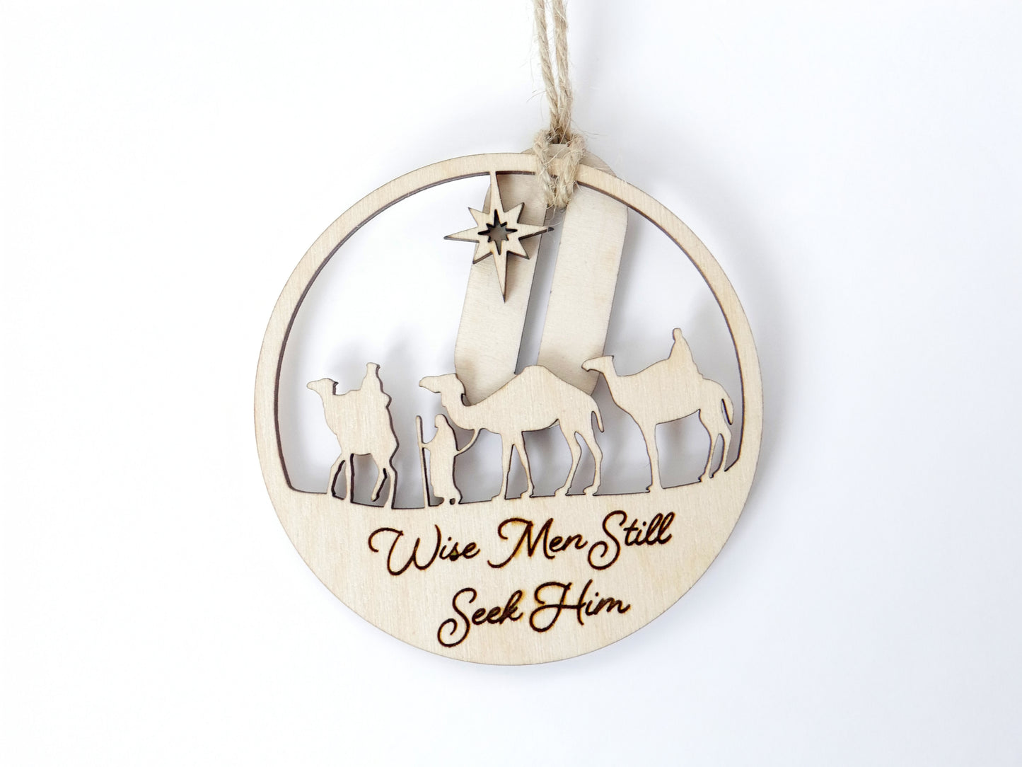 "Wise Men Still Seek Him" Ornament with Stand, Christian Christmas Ornament, Laser Cut Wood, Christmas Gift