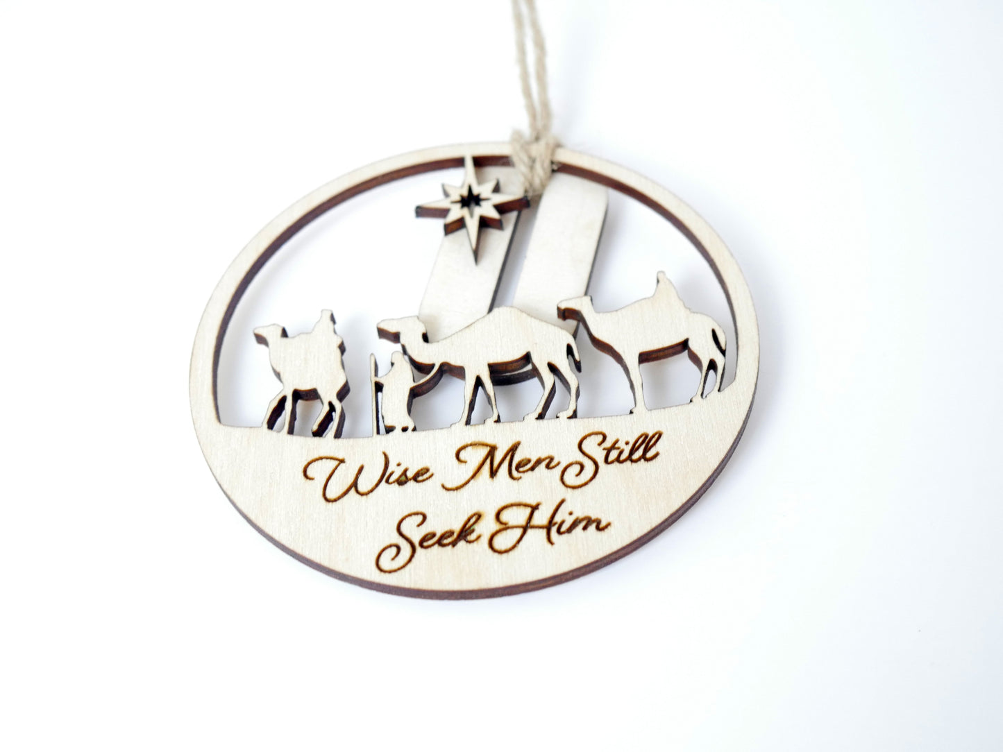 "Wise Men Still Seek Him" Ornament with Stand, Christian Christmas Ornament, Laser Cut Wood, Christmas Gift