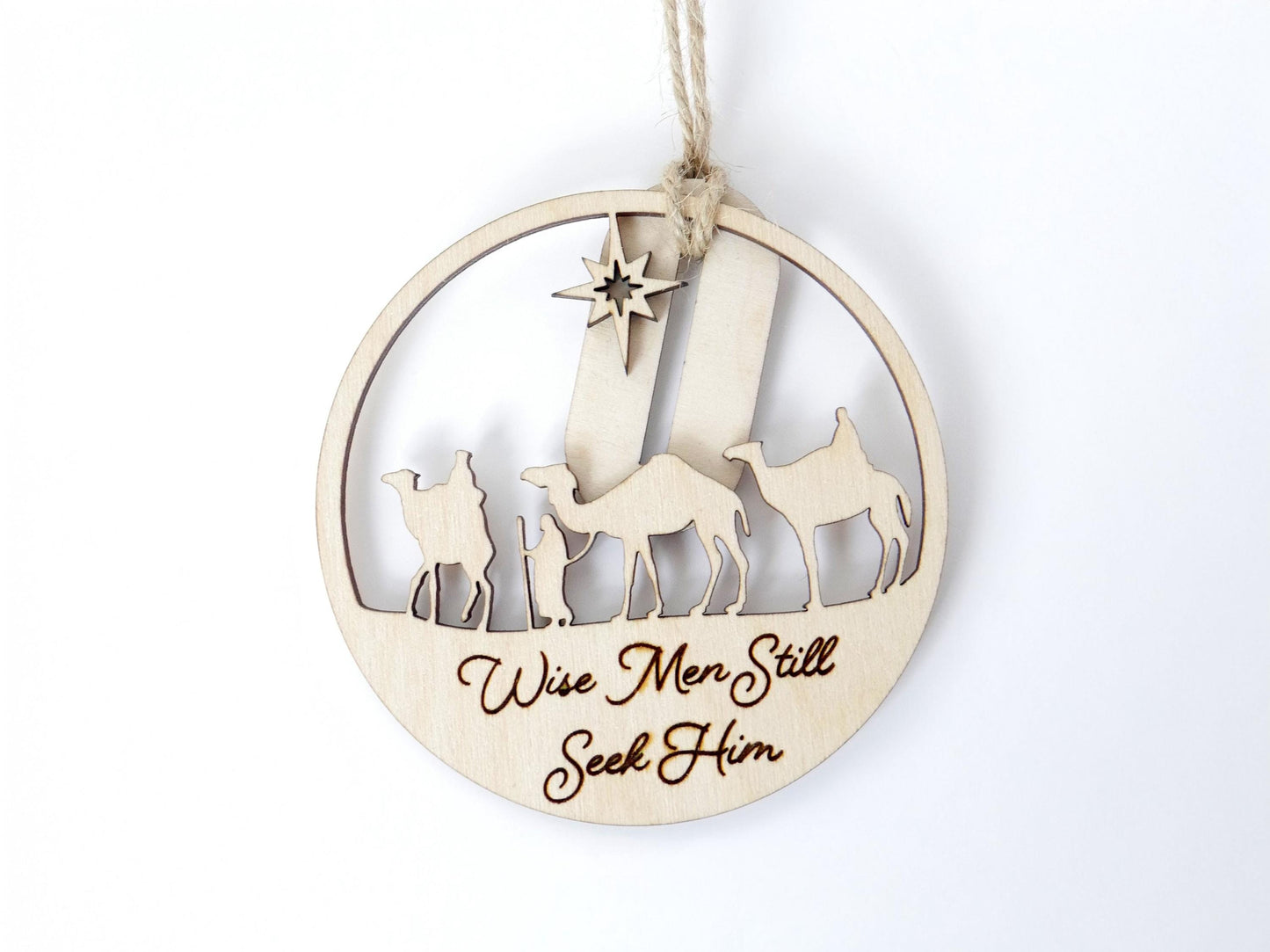 Wise Men Still Seek Him" Ornament with Stand, Christian Christmas Ornament, Laser Cut Wood, Christmas Gift