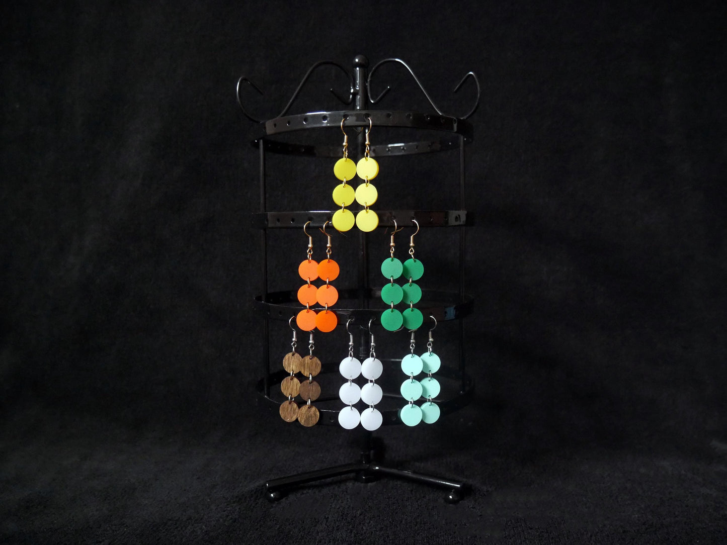 Retro Style Colorful Circle Earrings, Lightweight Dangle Earrings, Fun Statement Earrings